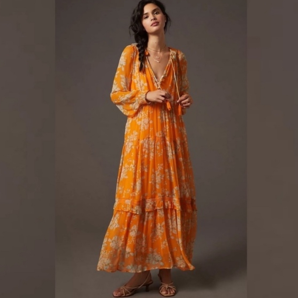 New!Anthropologie Tge Marais Printed ‎ Chiffon Maxi Dress Floral - Picture 5 of 14